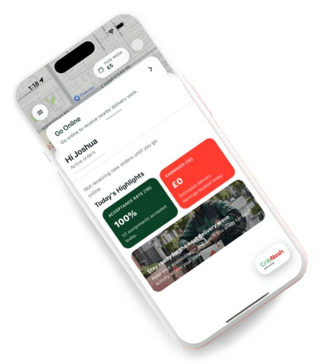 CribNosh Driver app preview screen