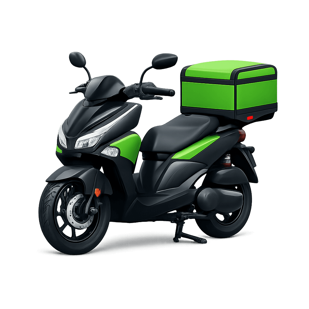 Illustration of a delivery scooter with a mounted delivery box