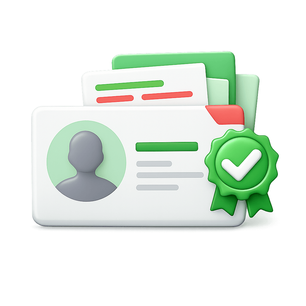 Illustration of driver verification documents with an approval badge
