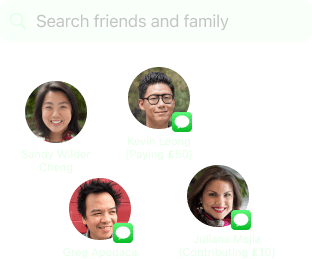 Group ordering interface showing multiple user profiles