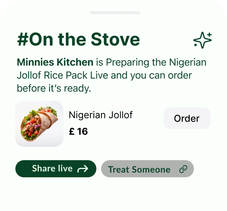 Social features UI with food creator profiles and live cooking streams